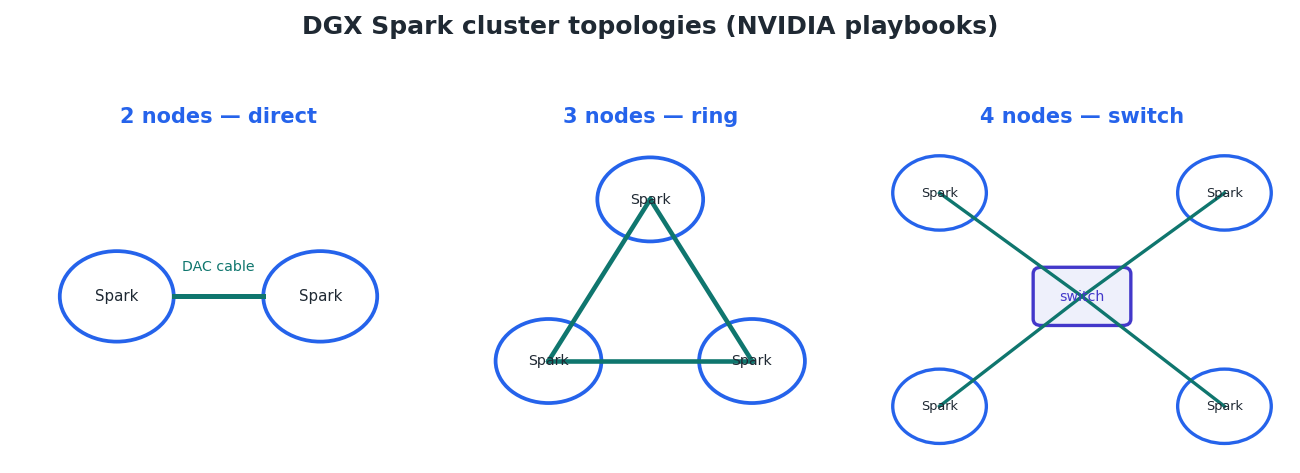 Figure 2 — Cluster topologies from the NVIDIA DGX Spark playbooks.